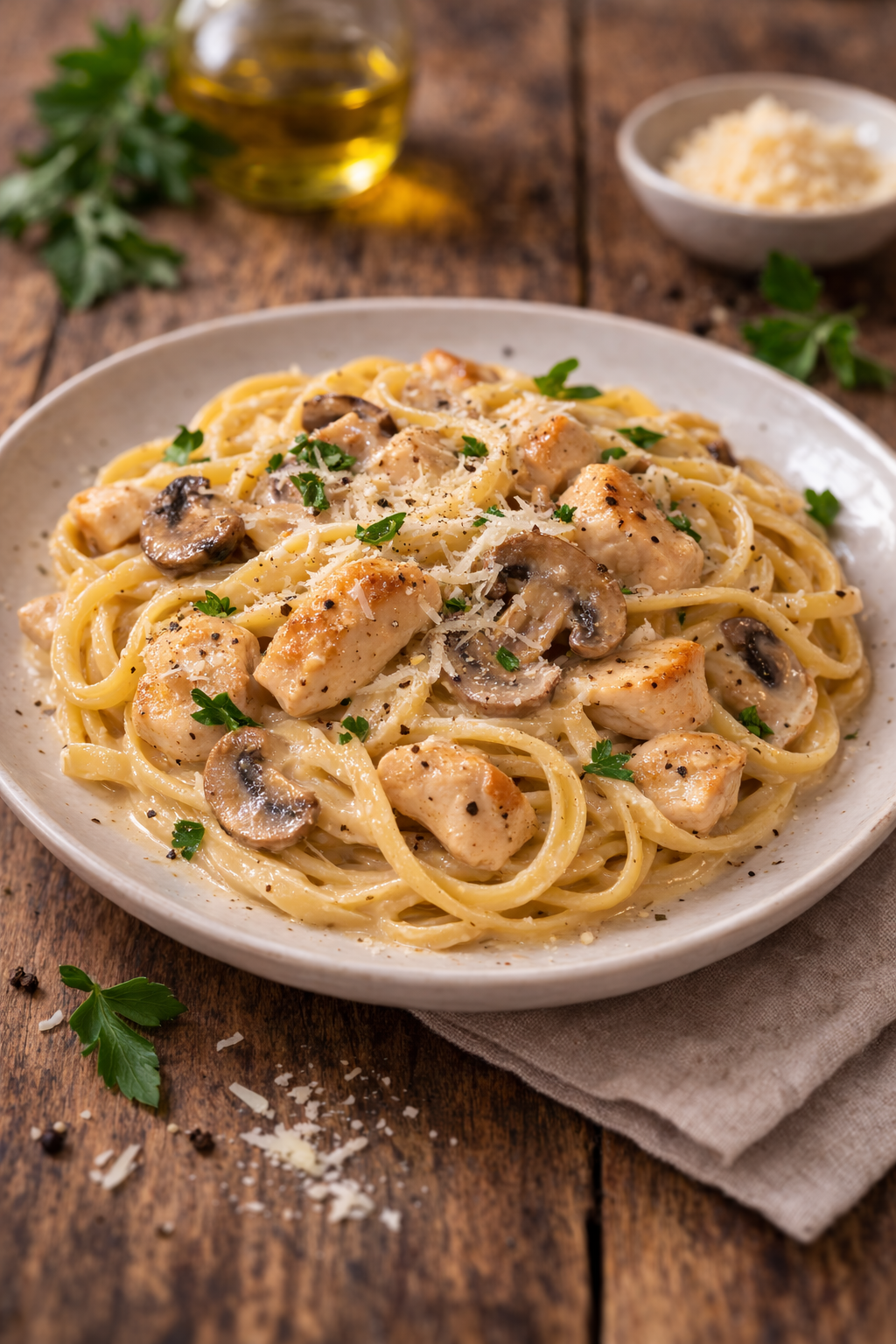 Creamy Pasta with Chicken and Mushrooms
